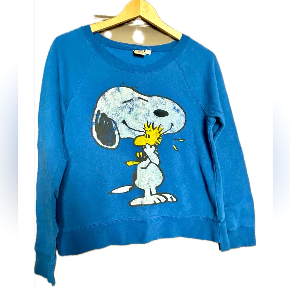 Blue Snoopy and Woodstock Sweatshirt Sweater Vintage Wide Neck Hoodie
